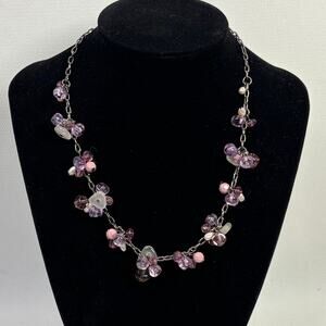 Premier Designs Christie Necklace Purple Pearl Beaded on Gunmetal Tone 16in